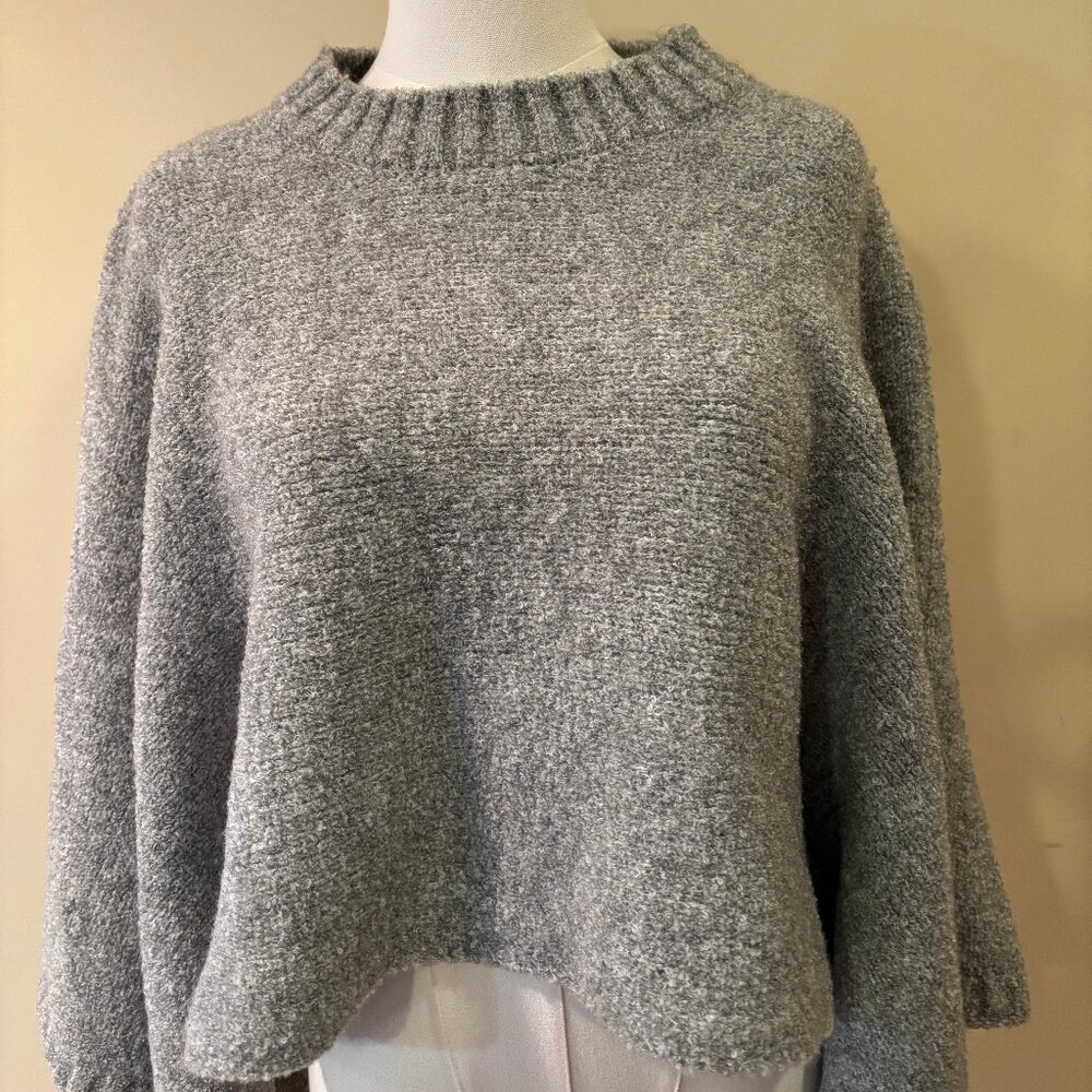NWT Calvin Klein Women S Knit Boucle Cropped Poncho Sweater - Heather Mid Gray